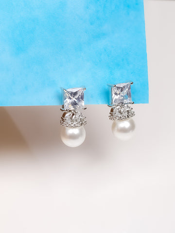 Silver AD & Pearl Stud Earrings