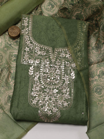 Neck Embroidered Chanderi Unstitched Suit Piece With Dupatta