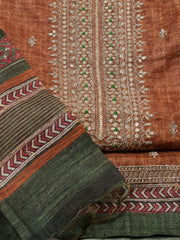 Neck Embroidery Tussar Unstitched Suit Piece With Dupatta