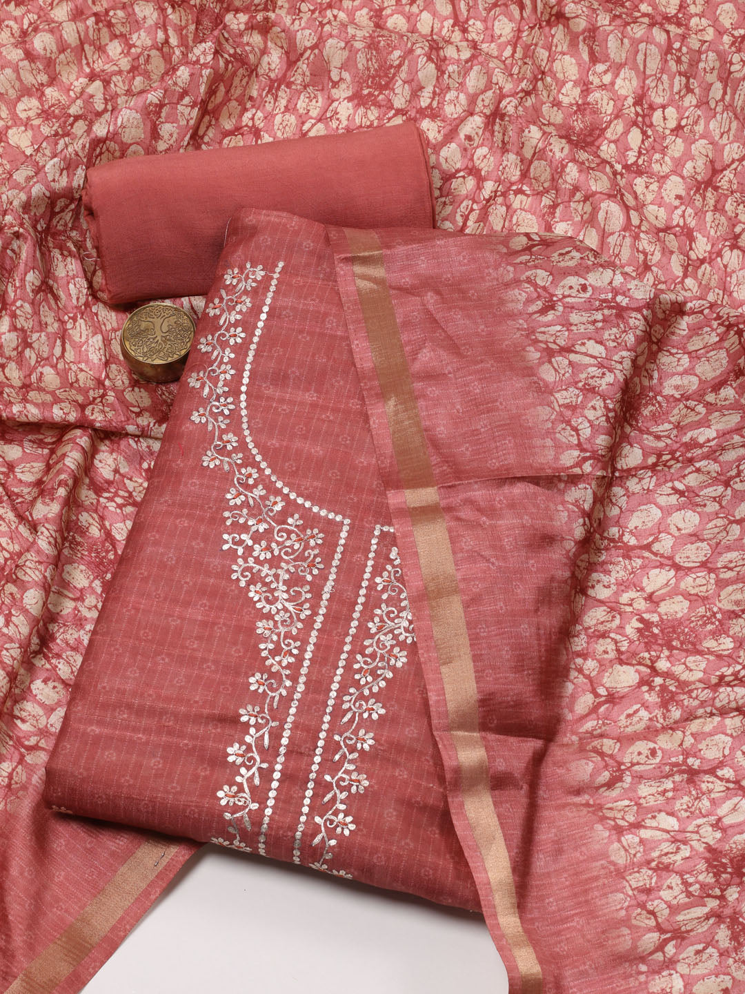 Neck Embroidery Handloom Unstitched Suit Piece With Dupatta