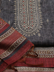 Neck Embroidery Tussar Unstitched Suit Piece With Dupatta