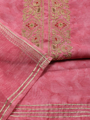 Neck Embroidered Chanderi Unstitched Suit Piece With Dupatta