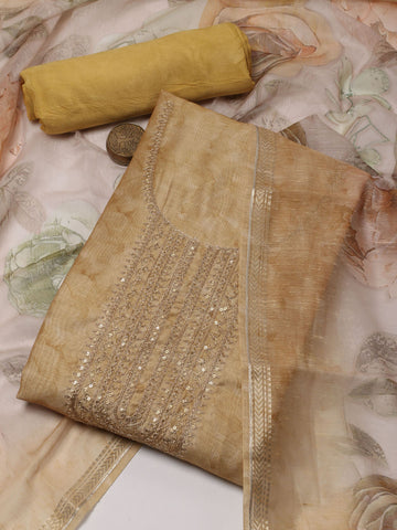 Neck Embroidery Chanderi Unstitched Suit Piece With Dupatta