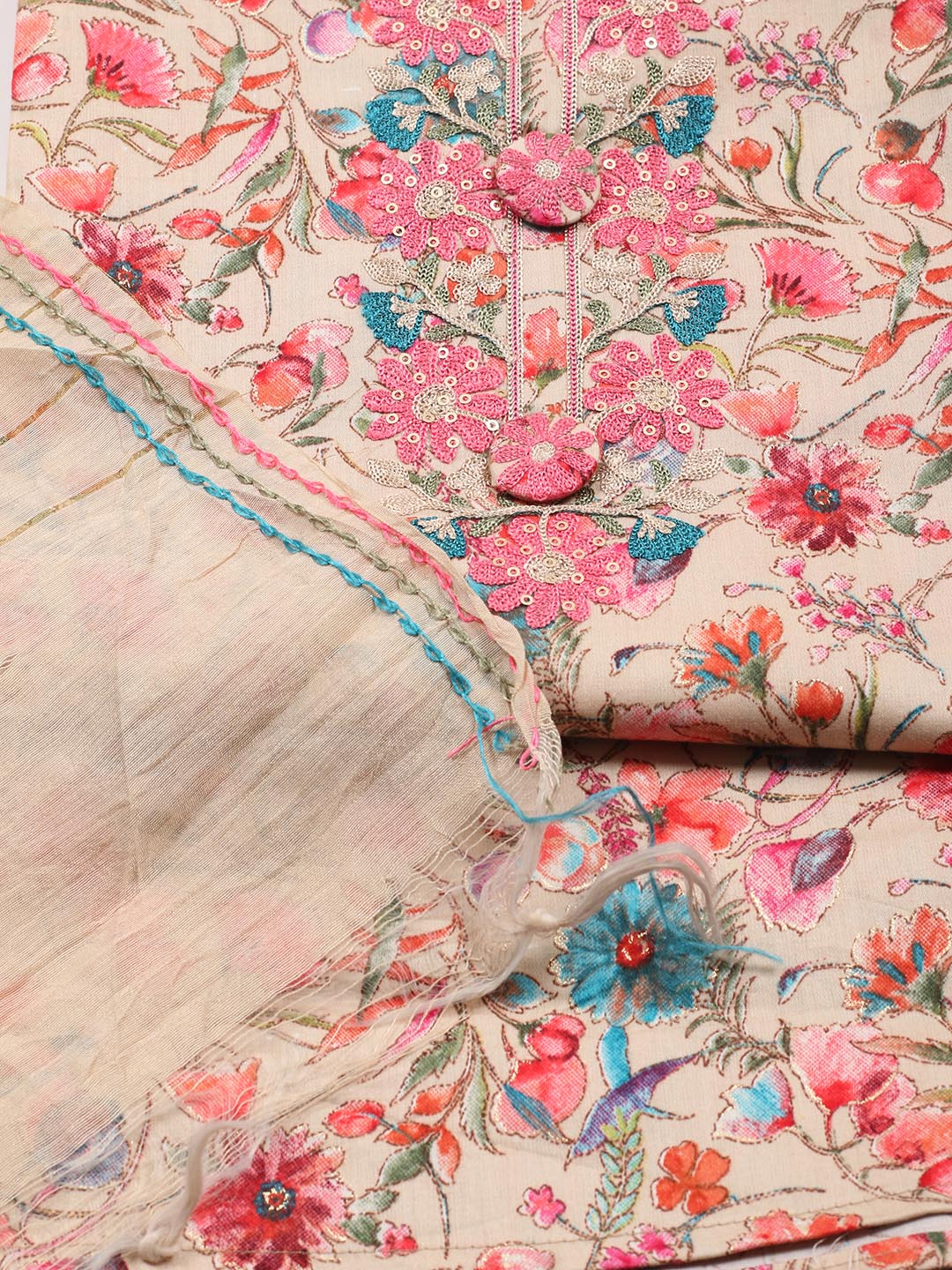 Embroidery Chanderi Unstitched Suit With Dupatta