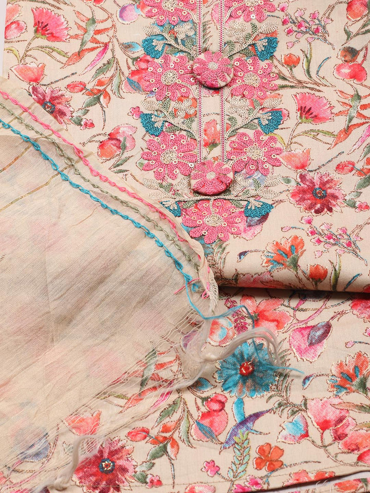 Embroidery Chanderi Unstitched Suit With Dupatta