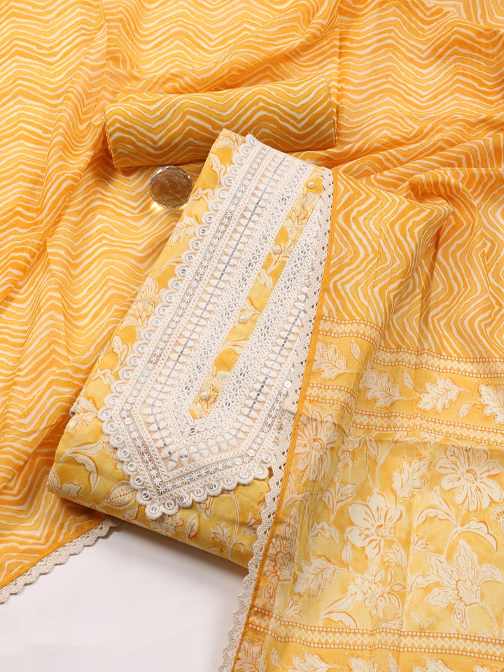 Printed Cotton Blend Unstitched Suit Piece With Dupatta