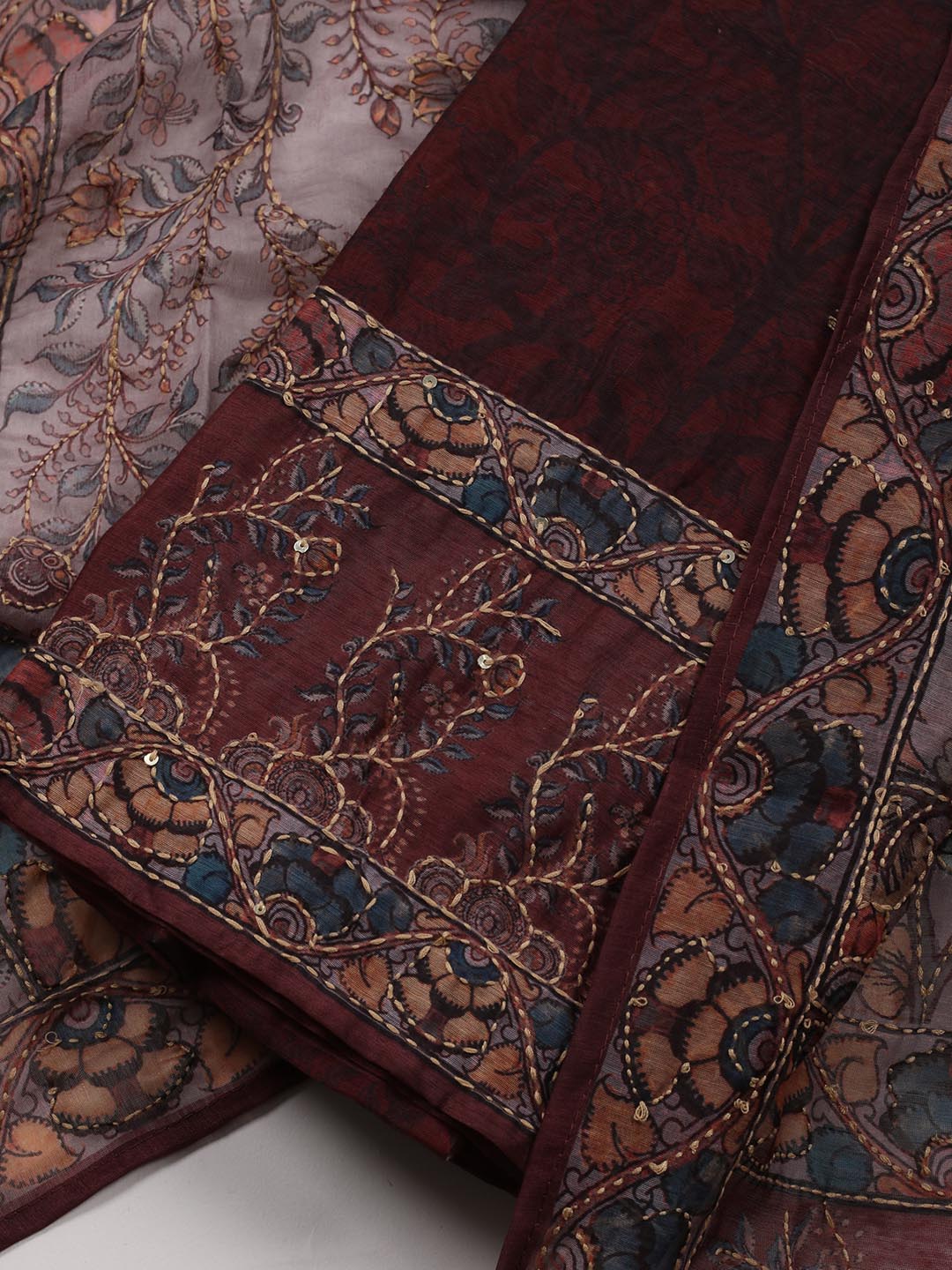 Kaantha Embroidery Chanderi Unstitched Suit With Dupatta