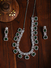 Silver AD Necklace Set With Earrings