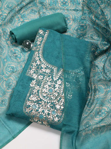 Neck Embroidered Chanderi Unstitched Suit Piece With Dupatta