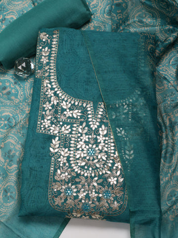 Neck Embroidered Chanderi Unstitched Suit Piece With Dupatta