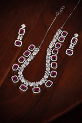 Silver AD Necklace Set With Earrings