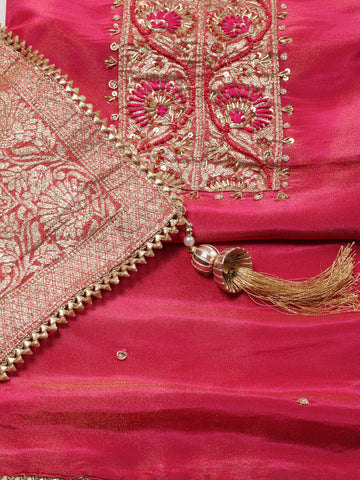 Woven Chanderi Unstitched Suit Piece With Dupatta