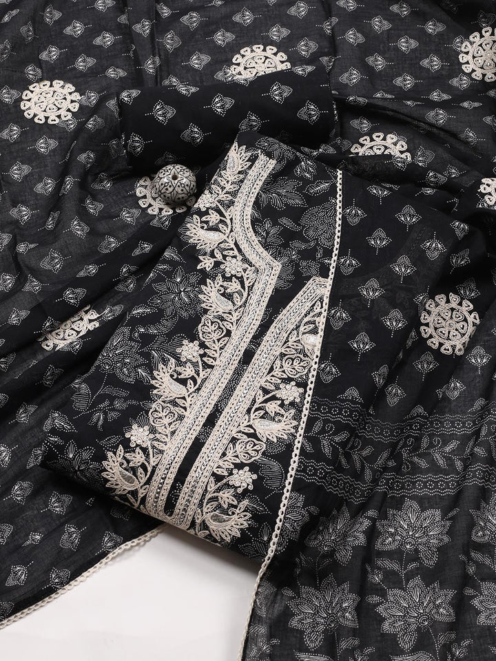 Printed Cotton Blend Unstitched Suit Piece With Dupatta