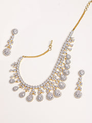 Golden AD Necklace Set With Earrings