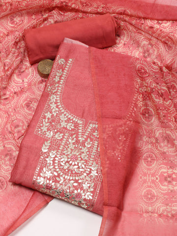 Neck Embroidered Chanderi Unstitched Suit Piece With Dupatta