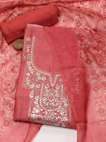 Neck Embroidered Chanderi Unstitched Suit Piece With Dupatta