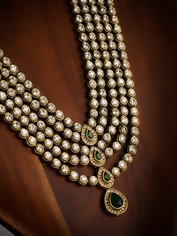Golden Kundan Necklace Set With Earrings
