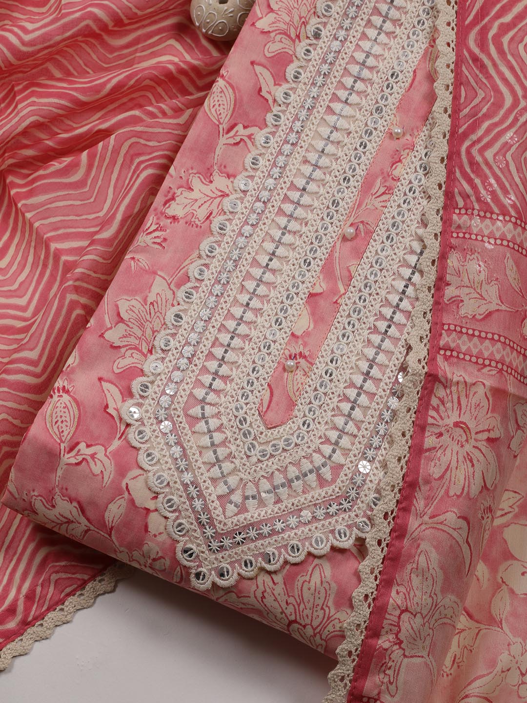 Printed Cotton Blend Unstitched Suit Piece With Dupatta