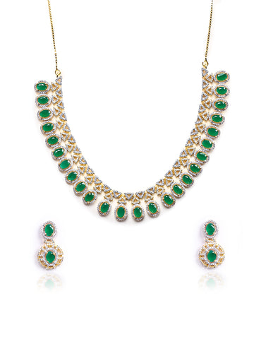 Golden AD Necklace Set With Earrings