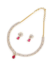 Golden AD Necklace Set With Earrings