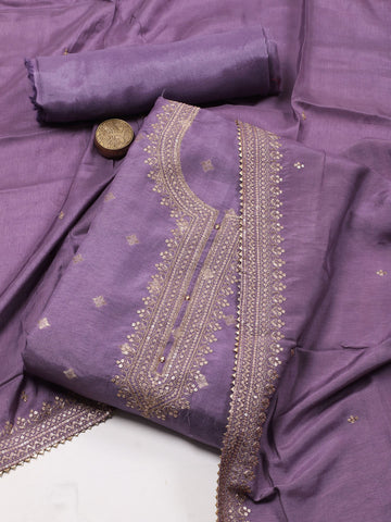 Neck Embroidery Chanderi Unstitched Suit Piece With Dupatta