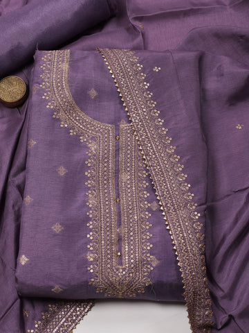 Neck Embroidery Chanderi Unstitched Suit Piece With Dupatta