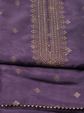 Neck Embroidery Chanderi Unstitched Suit Piece With Dupatta