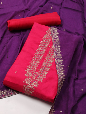 Neck Embroidery Chanderi Unstitched Suit Piece With Dupatta