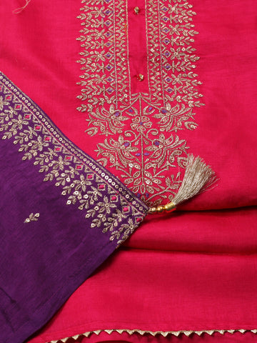 Neck Embroidery Chanderi Unstitched Suit Piece With Dupatta