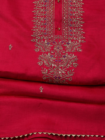 Neck Embroidery Chanderi Unstitched Suit Piece With Dupatta