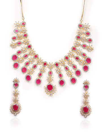 Golden AD Necklace Set With Earrings