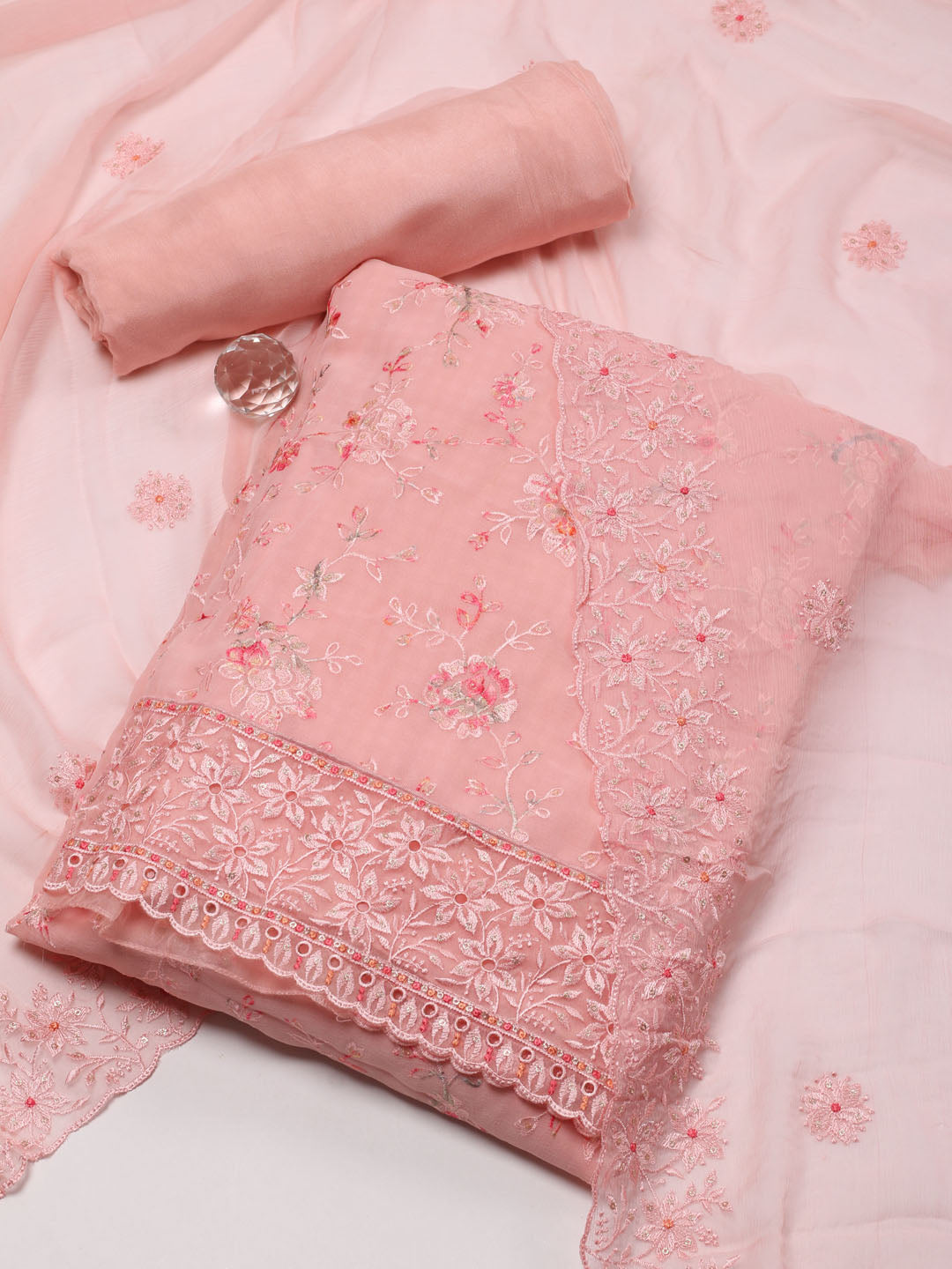 Embroidered Georgette Unstitched Suit Piece With Dupatta