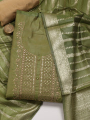 Neck Embroidery Chanderi Unstitched Suit Piece With Banarsi Dupatta