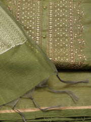 Neck Embroidery Chanderi Unstitched Suit Piece With Banarsi Dupatta