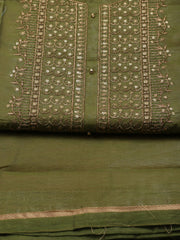 Neck Embroidery Chanderi Unstitched Suit Piece With Banarsi Dupatta