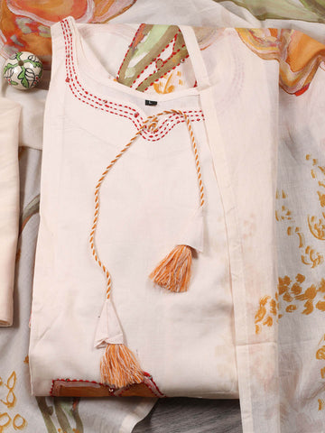 Floral Printed Cotton Kurta With Pants & Dupatta