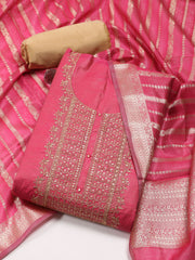 Neck Embroidery Chanderi Unstitched Suit Piece With Banarsi Dupatta