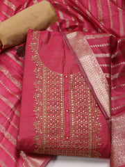 Neck Embroidery Chanderi Unstitched Suit Piece With Banarsi Dupatta