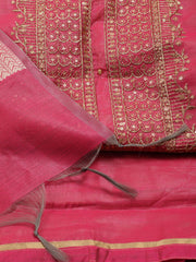 Neck Embroidery Chanderi Unstitched Suit Piece With Banarsi Dupatta