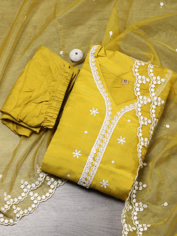 Resham Booti Cotton Kurta With Pants & Dupatta