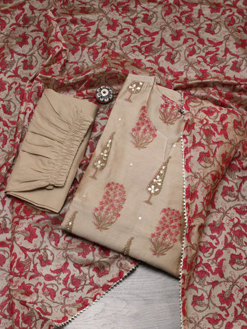 Floral Printed Chanderi Kurta With Pants & Dupatta