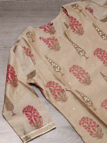 Floral Printed Chanderi Kurta With Pants & Dupatta