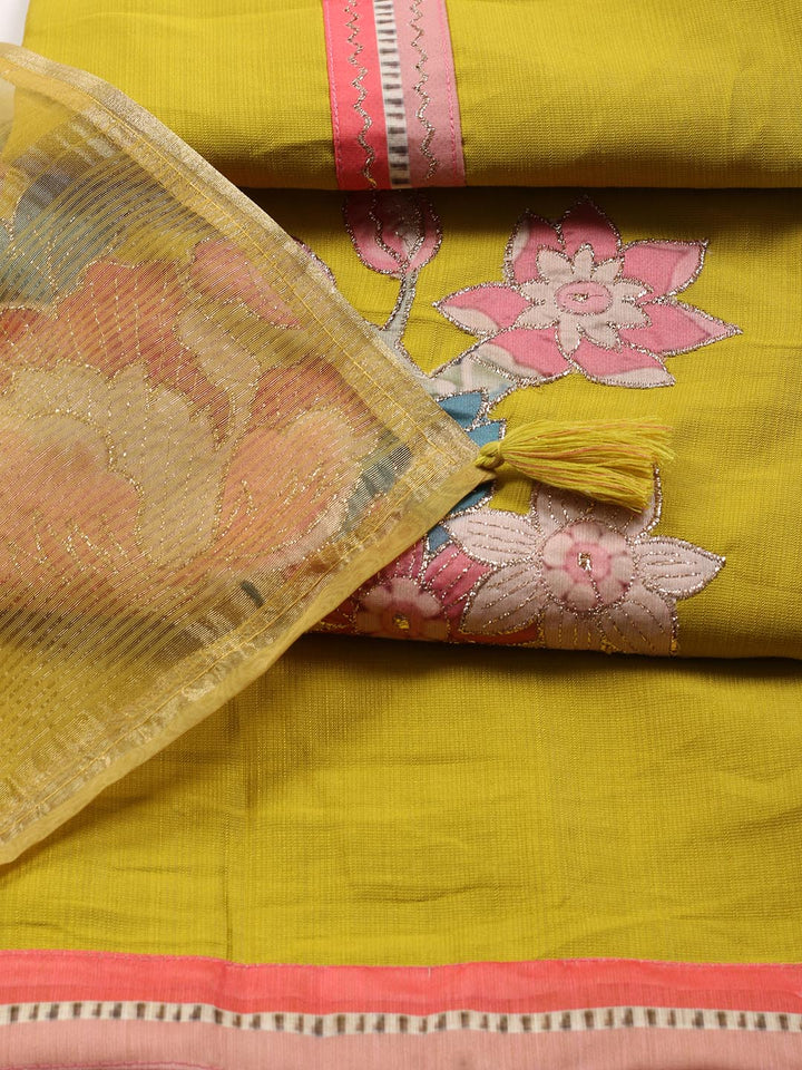 Neck Embroidered Cotton Blend Unstitched Suit Piece With Dupatta