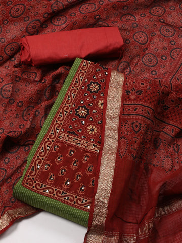 Printed Cotton Unstitched Suit Piece With Dupatta