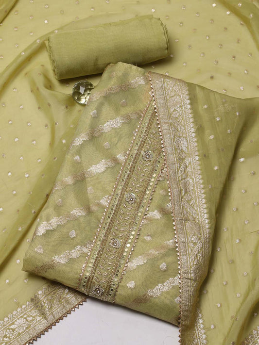 Neck Patti Woven Tissue Unstitched Suit Piece With Dupatta