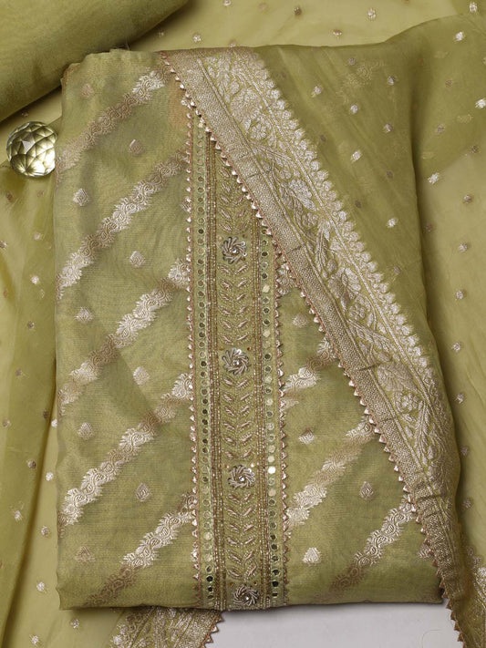 Neck Patti Woven Tissue Unstitched Suit Piece With Dupatta