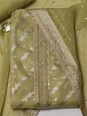 Neck Patti Woven Tissue Unstitched Suit Piece With Dupatta