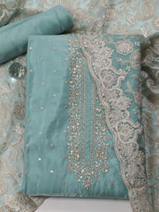 Neck Embroidery Organza Unstitched Suit Piece With Dupatta