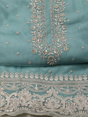 Neck Embroidery Organza Unstitched Suit Piece With Dupatta