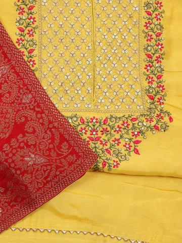 Embroidered Chanderi Suit Piece With Chanderi Banarasi Dupatta